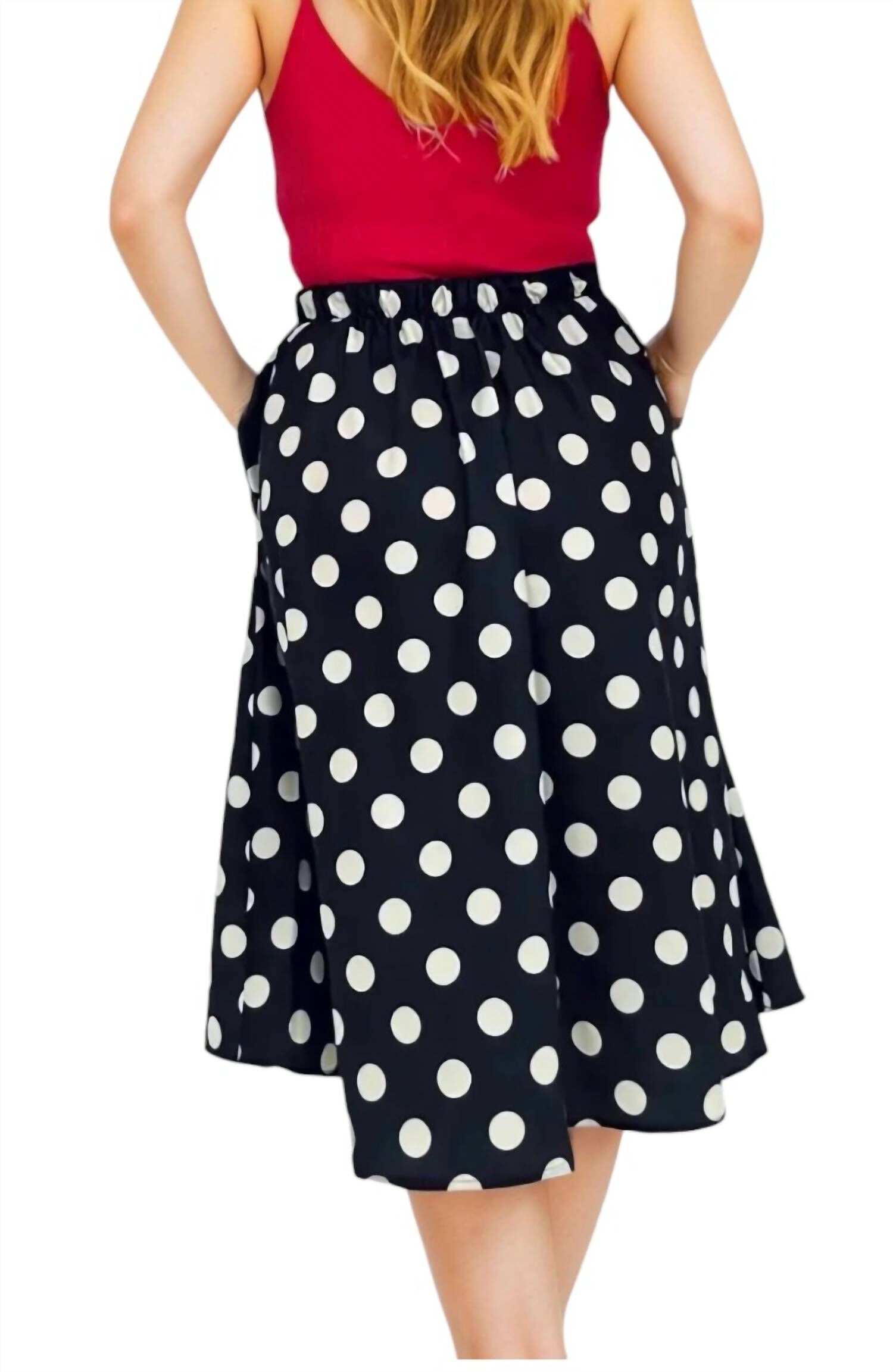 POLKA DOT PLEATED MIDI SKIRT, Black / Black, alternate image number 1