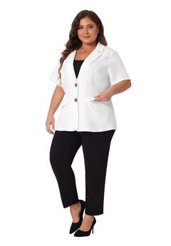 SHORT SLEEVE NOTCHED LAPEL BUTTON WORK BLAZER