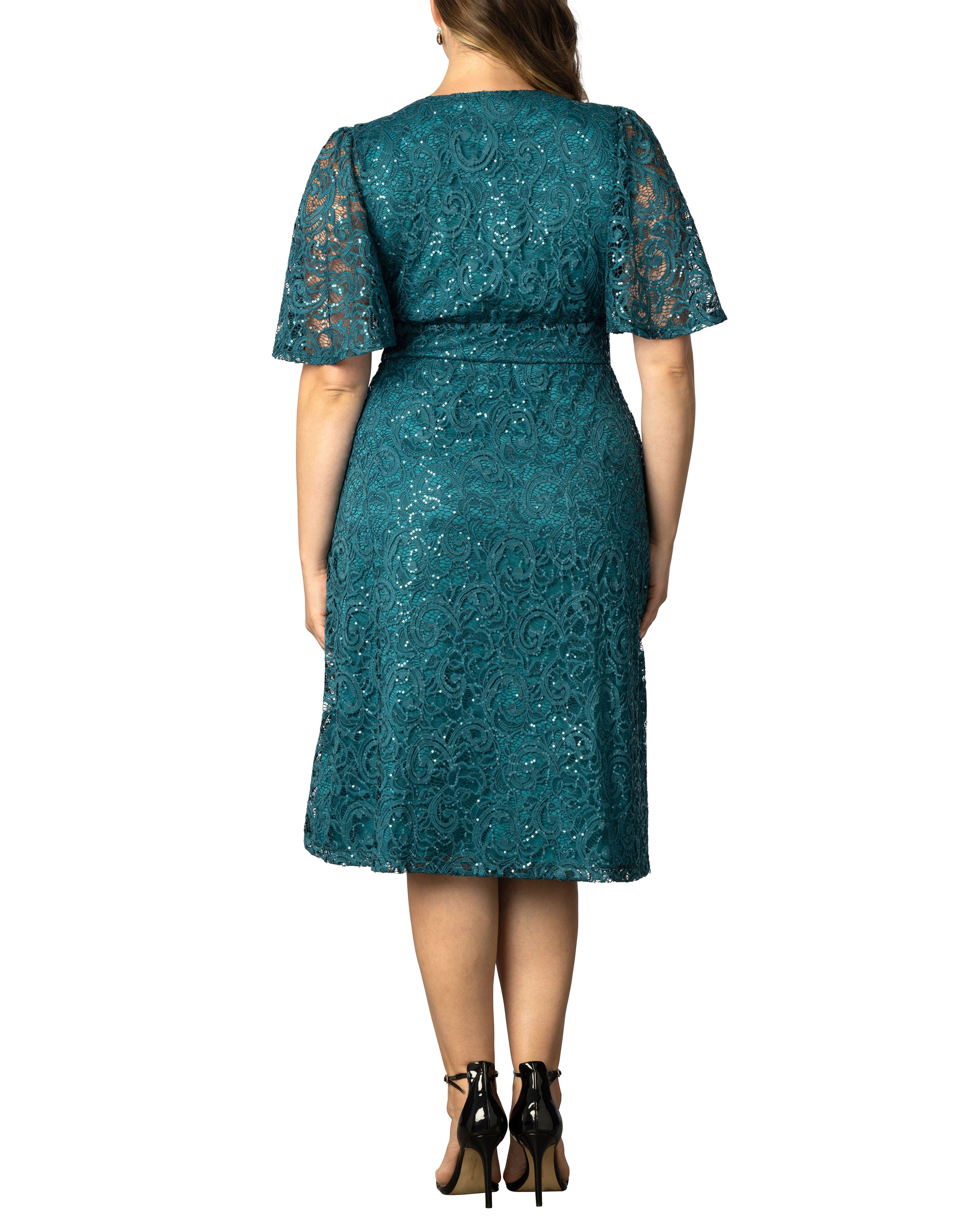 Starry Sequined Lace Cocktail Dress, TEAL TOPAZ / Teal, alternate image number 3