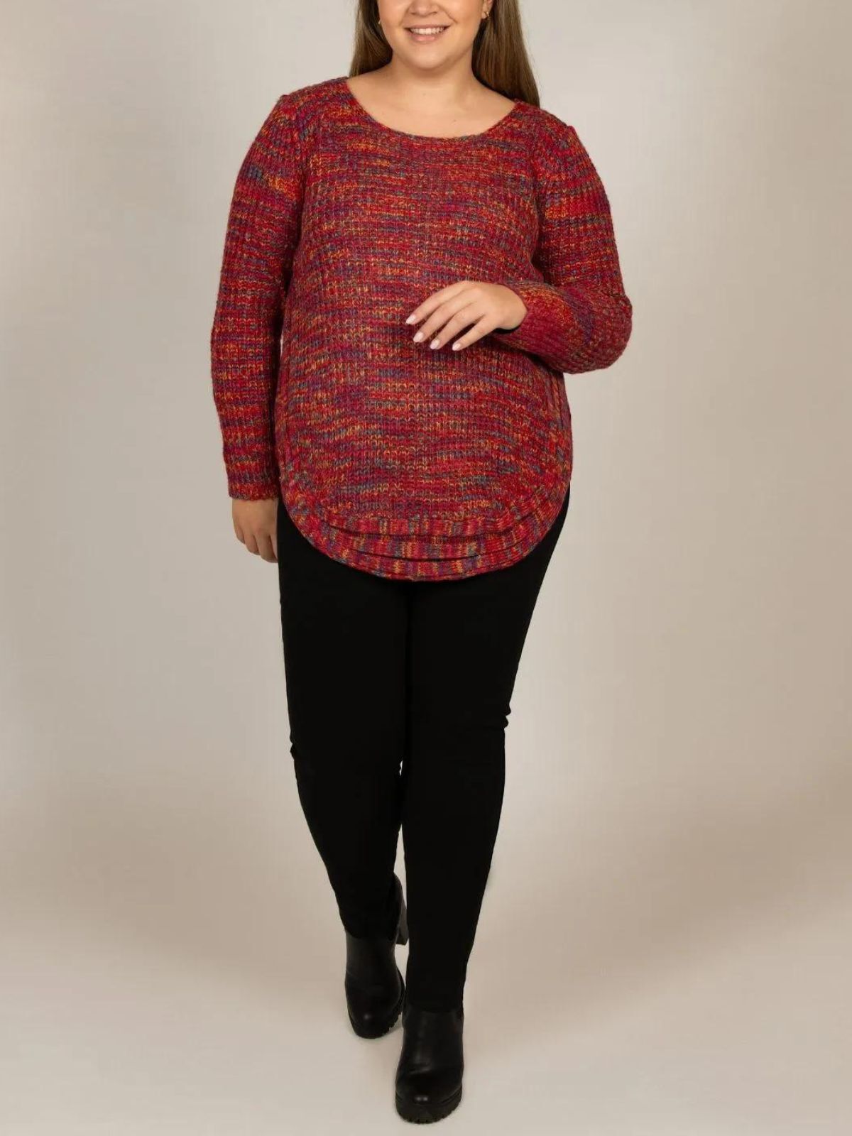 Elodie Mix Ribbed Knit Mix Sweater, Red / Red, alternate image number 4