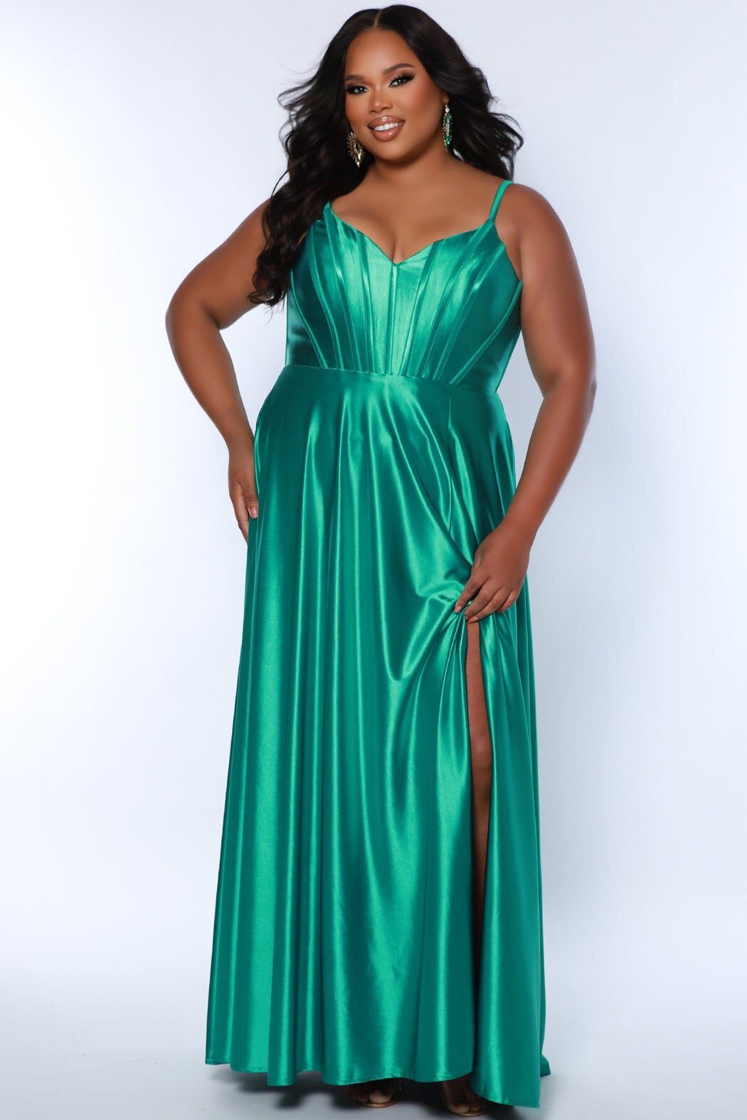 SWEET IN SATIN CORSET FORMAL DRESS, Kelly Green / Kelly Green, hi-res image number 0