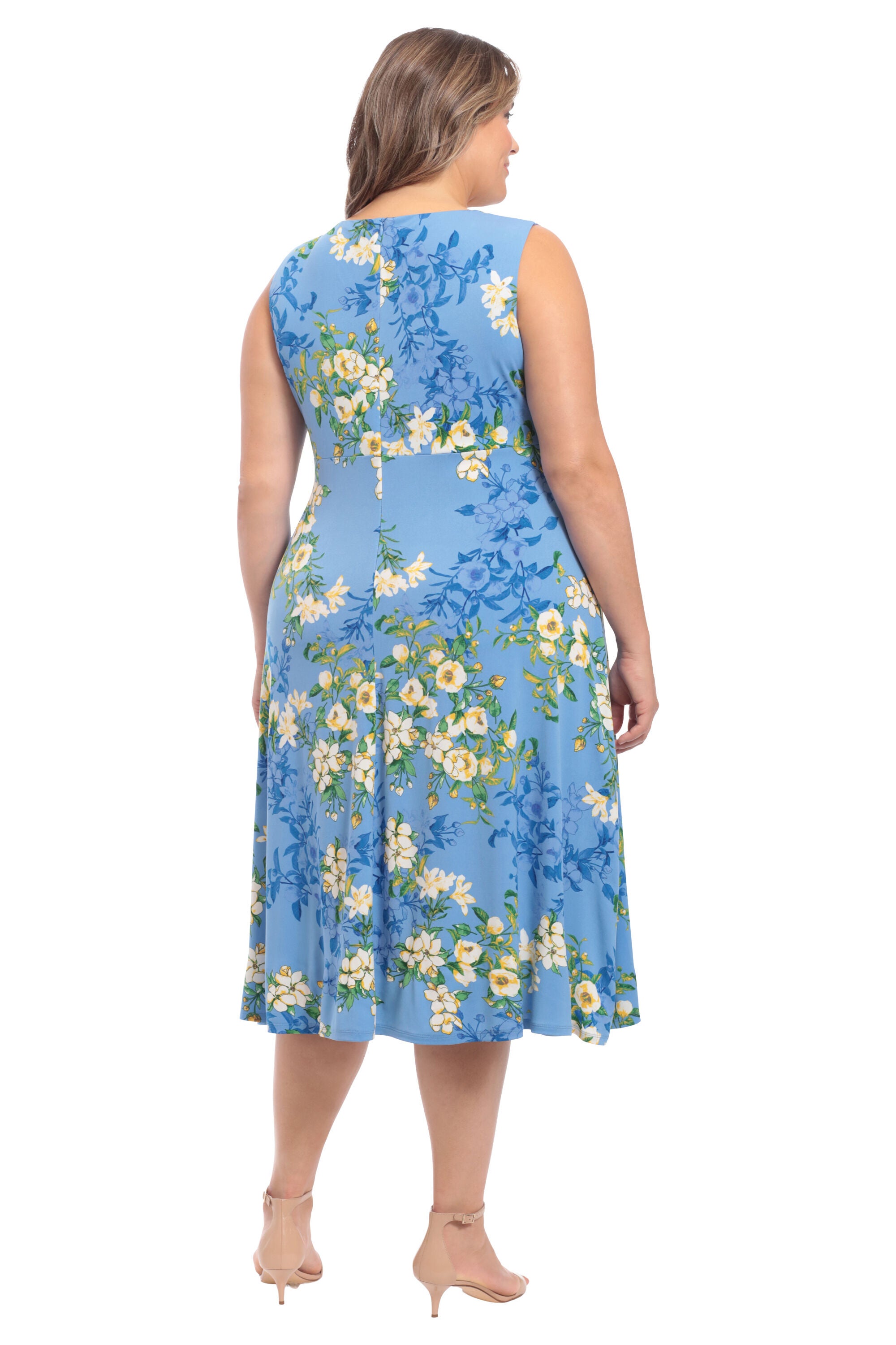 Garden melody pleated keyhole neck fit and flare midi dress, , alternate image number 4