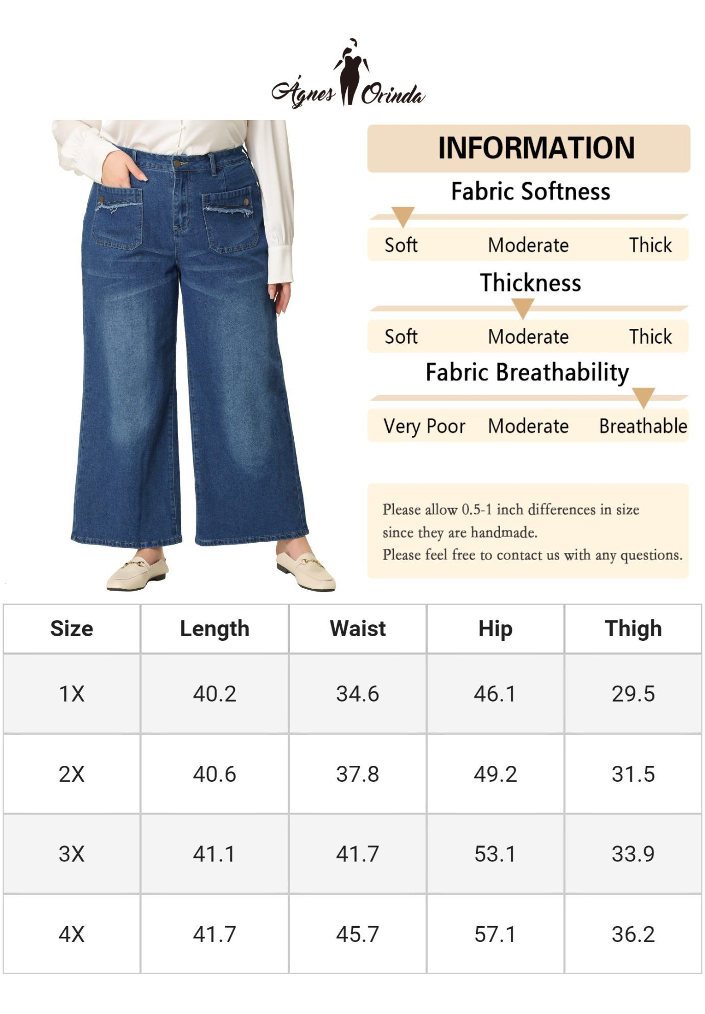 WIDE LEG WASHED STRETCHY PALAZZO PANTS DENIM JEANS, Medium Blue / Royal Blue, alternate image number 4