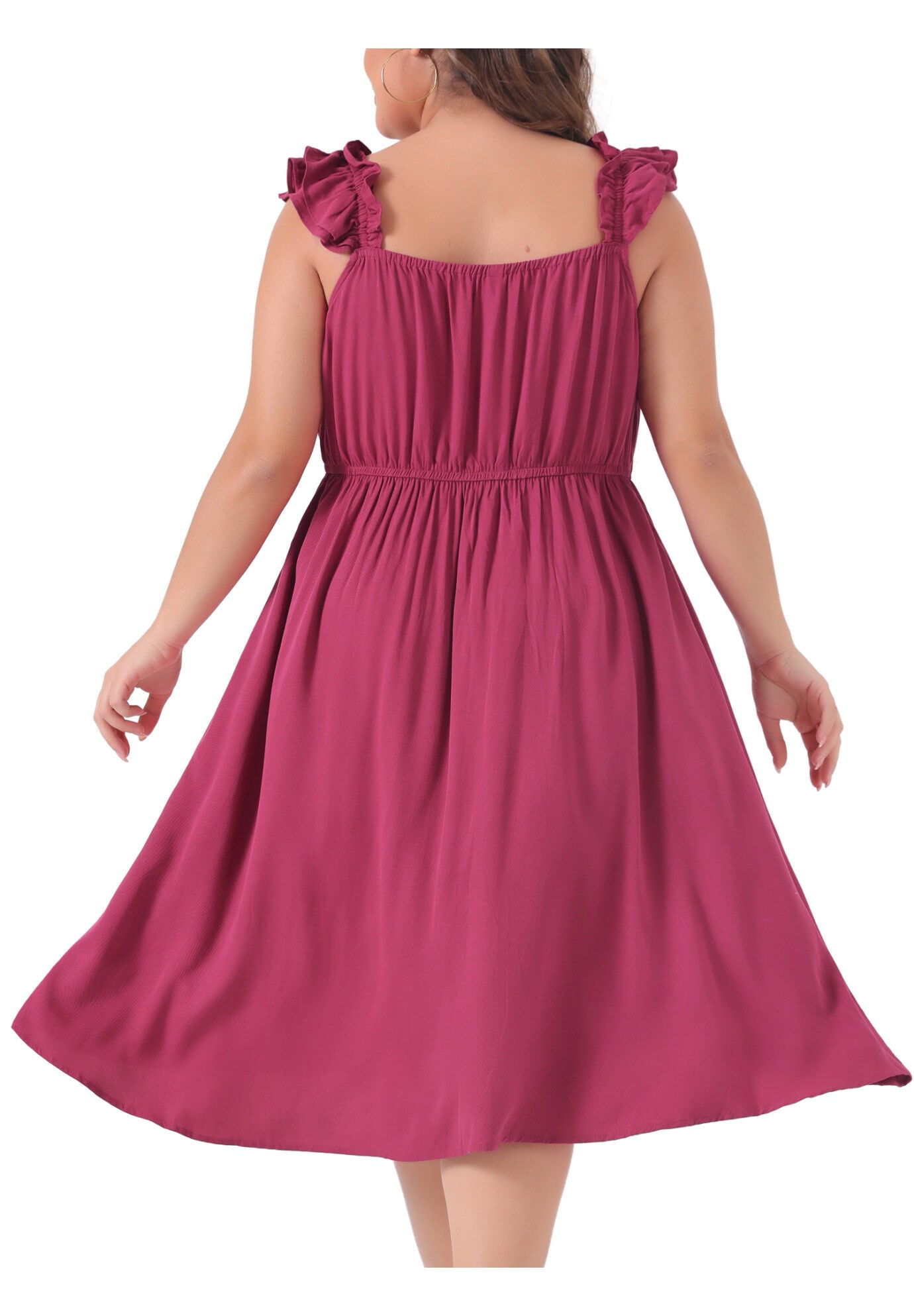 Ruffle Cap Sleeve Shirred Waist A Line Beach Sundress, Hot Pink / Pink, alternate image number 3