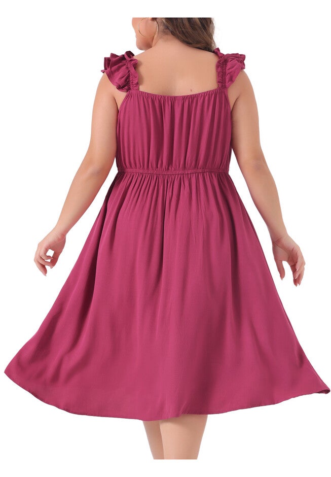Ruffle Cap Sleeve Shirred Waist A Line Beach Sundress, Hot Pink / Pink, alternate image number 3