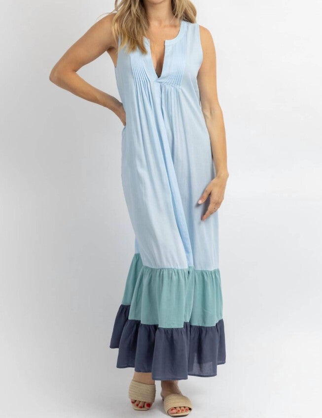 MULTI-RUFFLE MAXI DRESS IN SUMMER BLUE, Summer Blue / Light Blue, hi-res image number 0