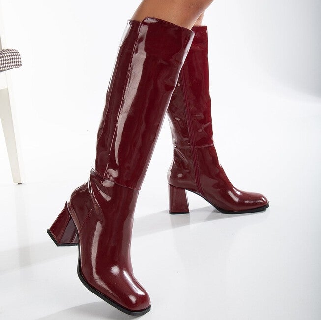 ADELE - BURGUNDY PATENT KNEE HIGH BOOTS, BURGUNDY / Burgundy, alternate image number 3