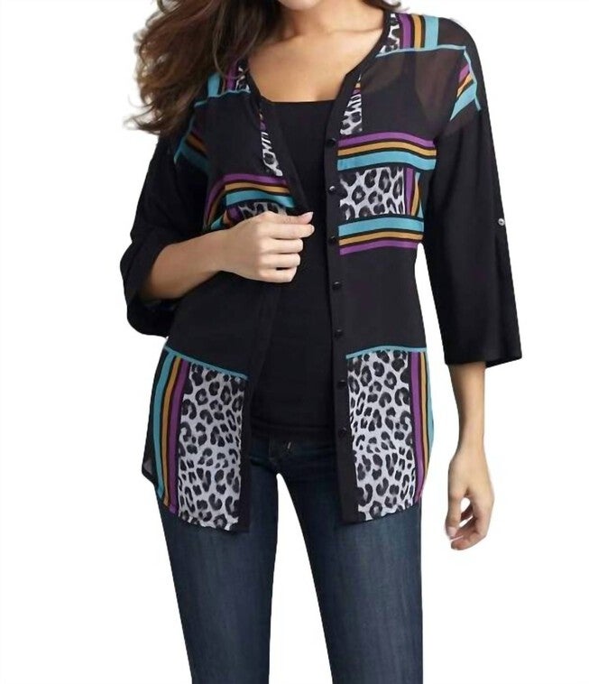 WILD HUES LONG CARDIGAN IN BLACK MULTI, Black Multi / Black, hi-res image number null