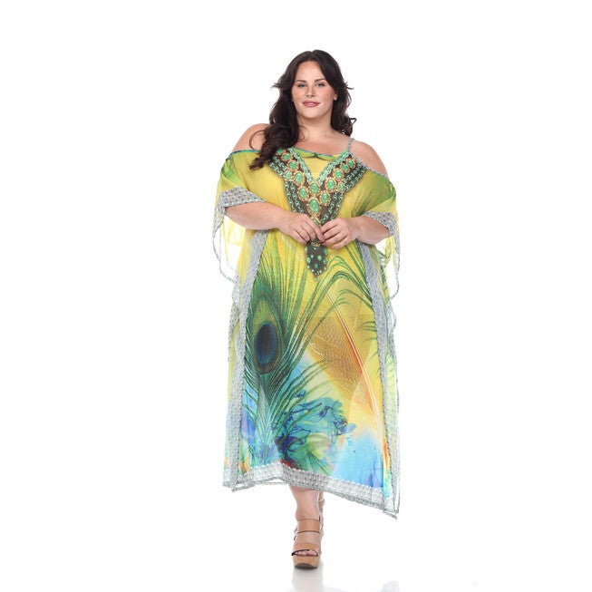 Sheer Caftan Maxi Dress, Peacock Feather / Pink, hi-res image number 0