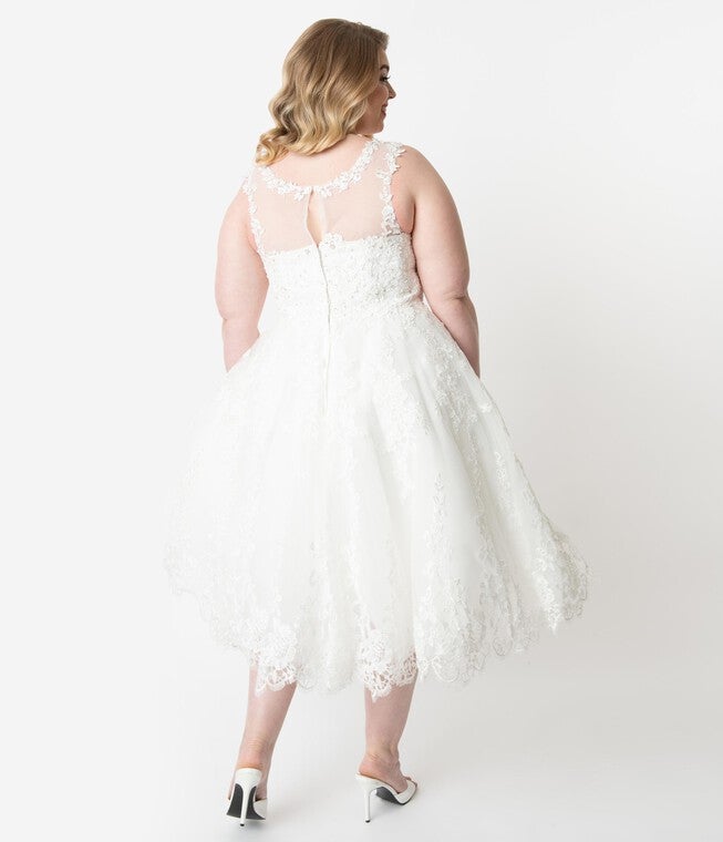 Unique Vintage Ivory Lace & Tulle Riviera Bridal Dress, , alternate image number null