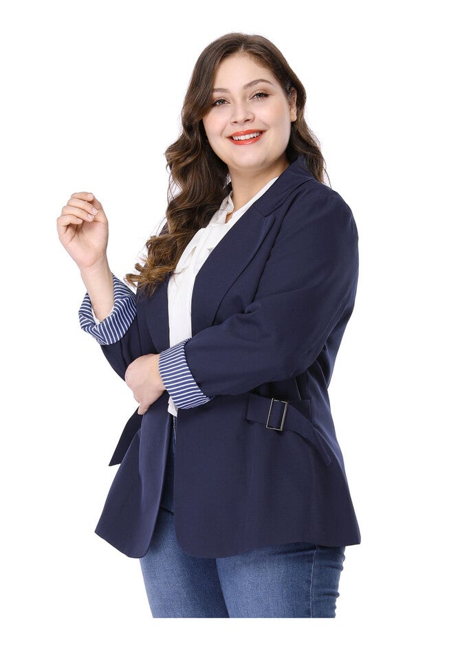 CONTRAST STRIPE CUFF NOTCHED LAPEL BLAZER, Blue / Navy, alternate image number 2