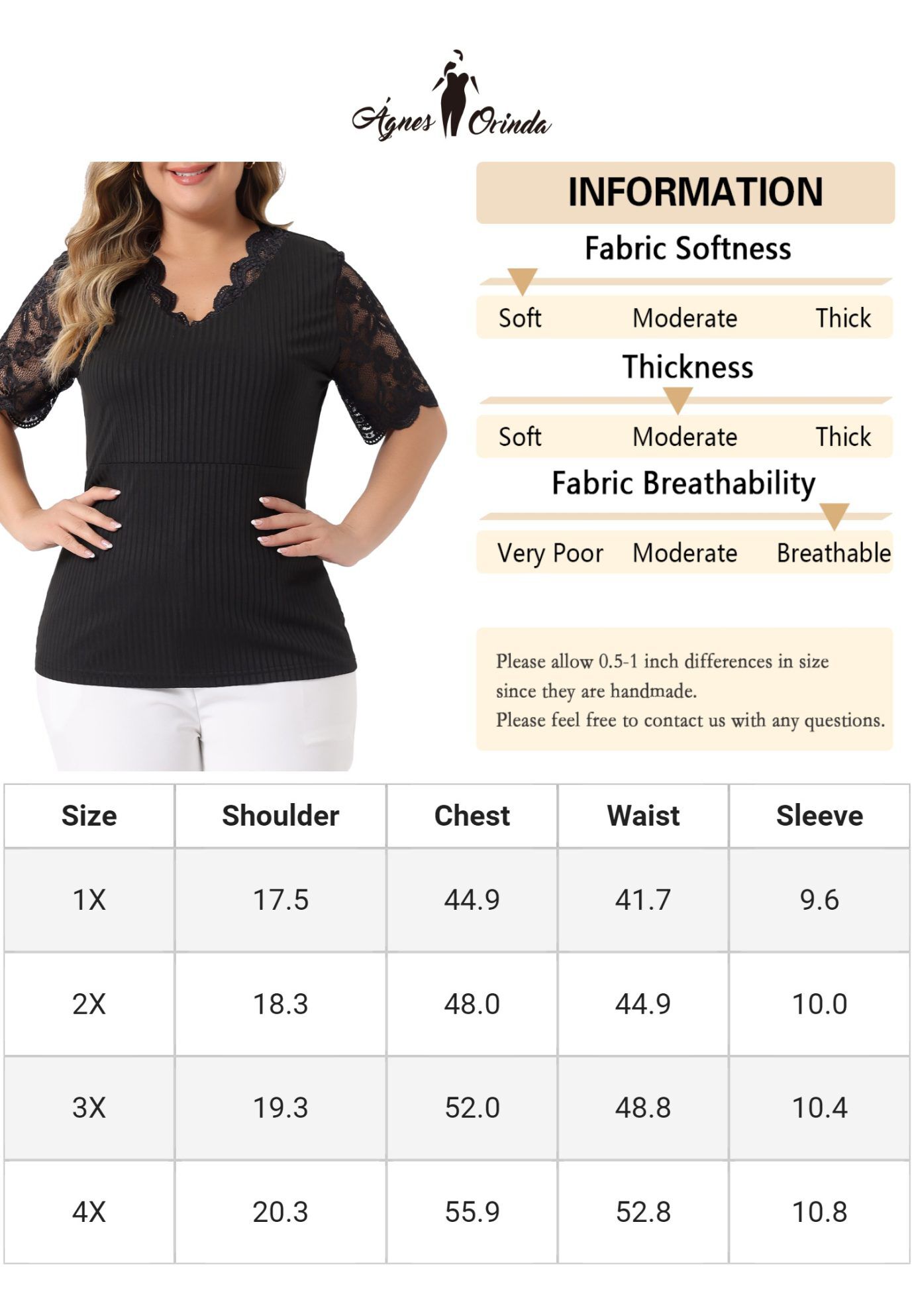 V Neck Short Sleeve Lace Ribbed Knit Tunic Top, Black / Black, alternate image number 4