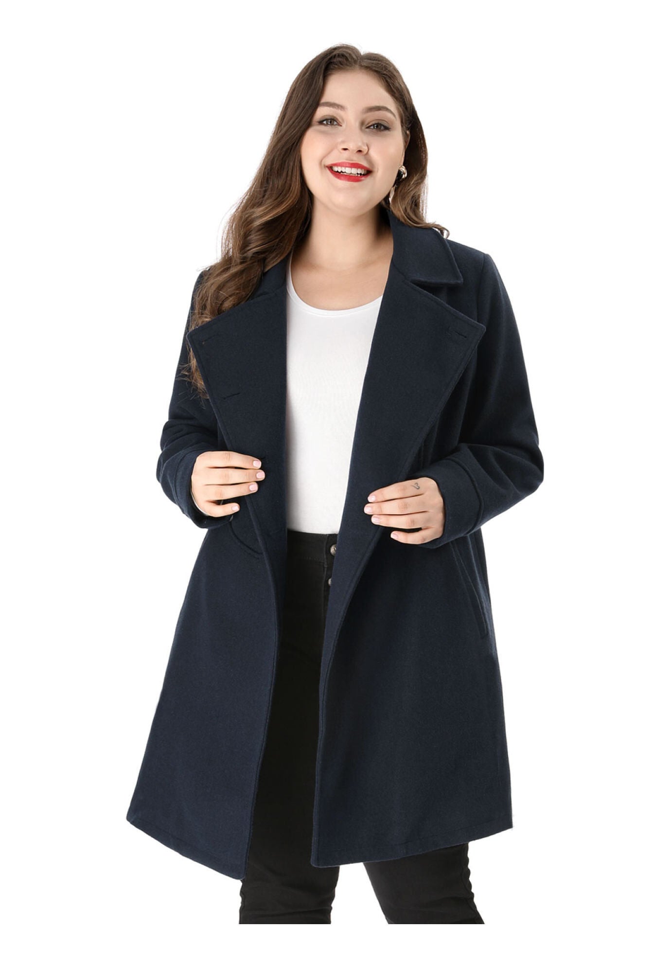A-Line Peter Pan Collar Double Breasted Peacoat, Navy Blue / Navy, hi-res image number 0