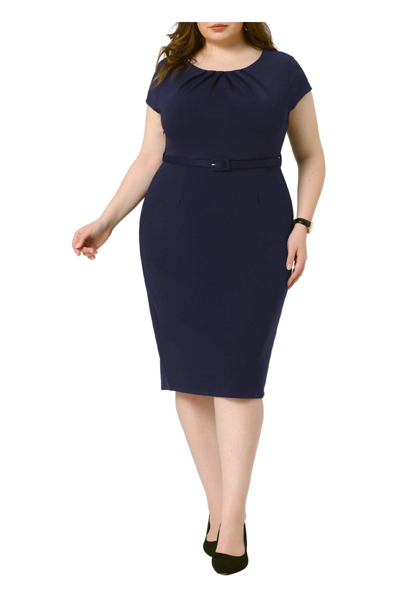 Bodycon Wear to Work Pencil Dress, Navy Blue / Navy, alternate image number 2