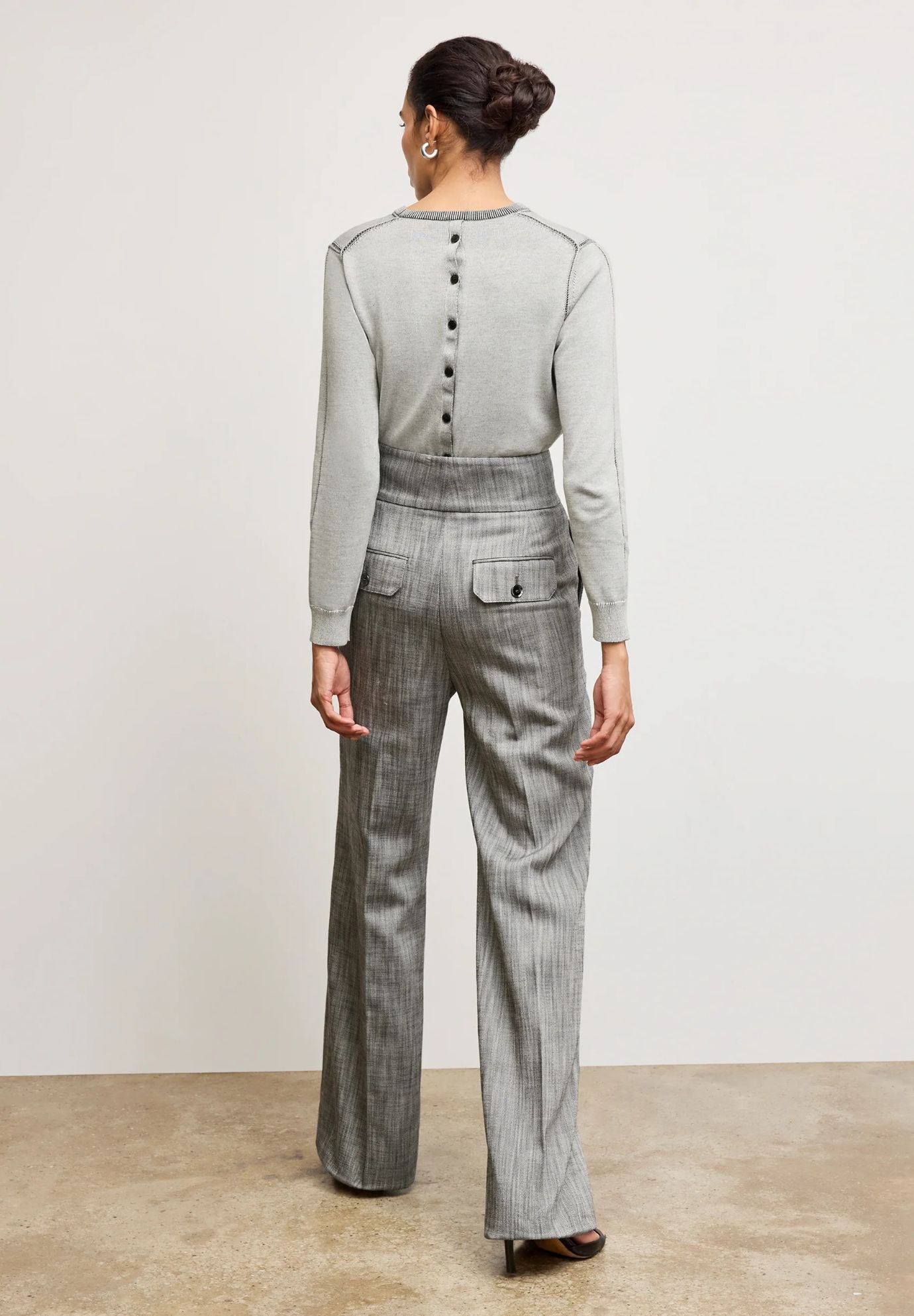 Bronny Cummerbund Trouser - Porto Weave, BlackWhite / Light Grey, alternate image number 2