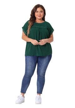 Swiss Dots Lace Crochet Short Sleeve Chiffon Blouse