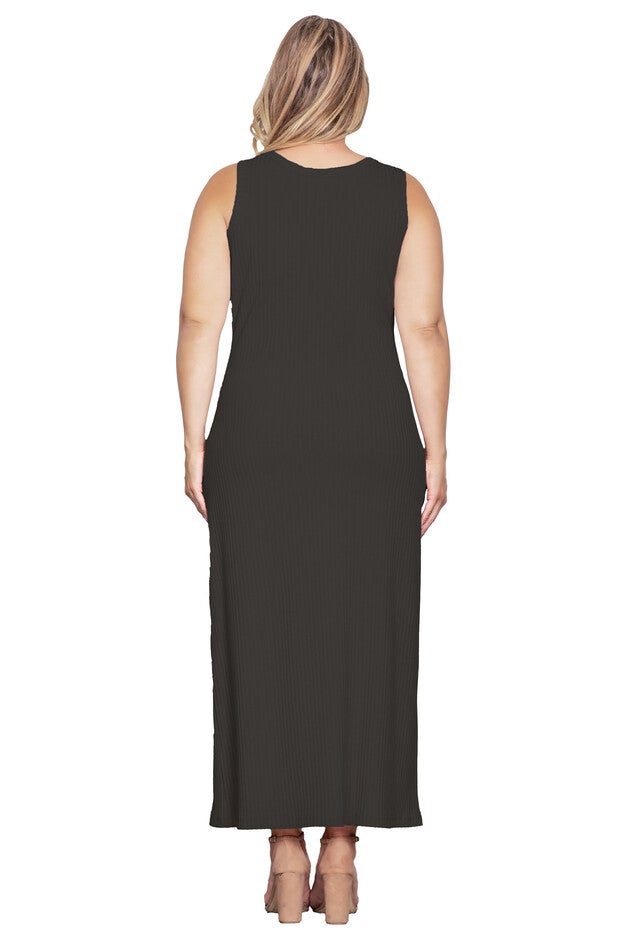 Sleeveless Rib-Knit Maxi Dress, Black / Black, alternate image number null