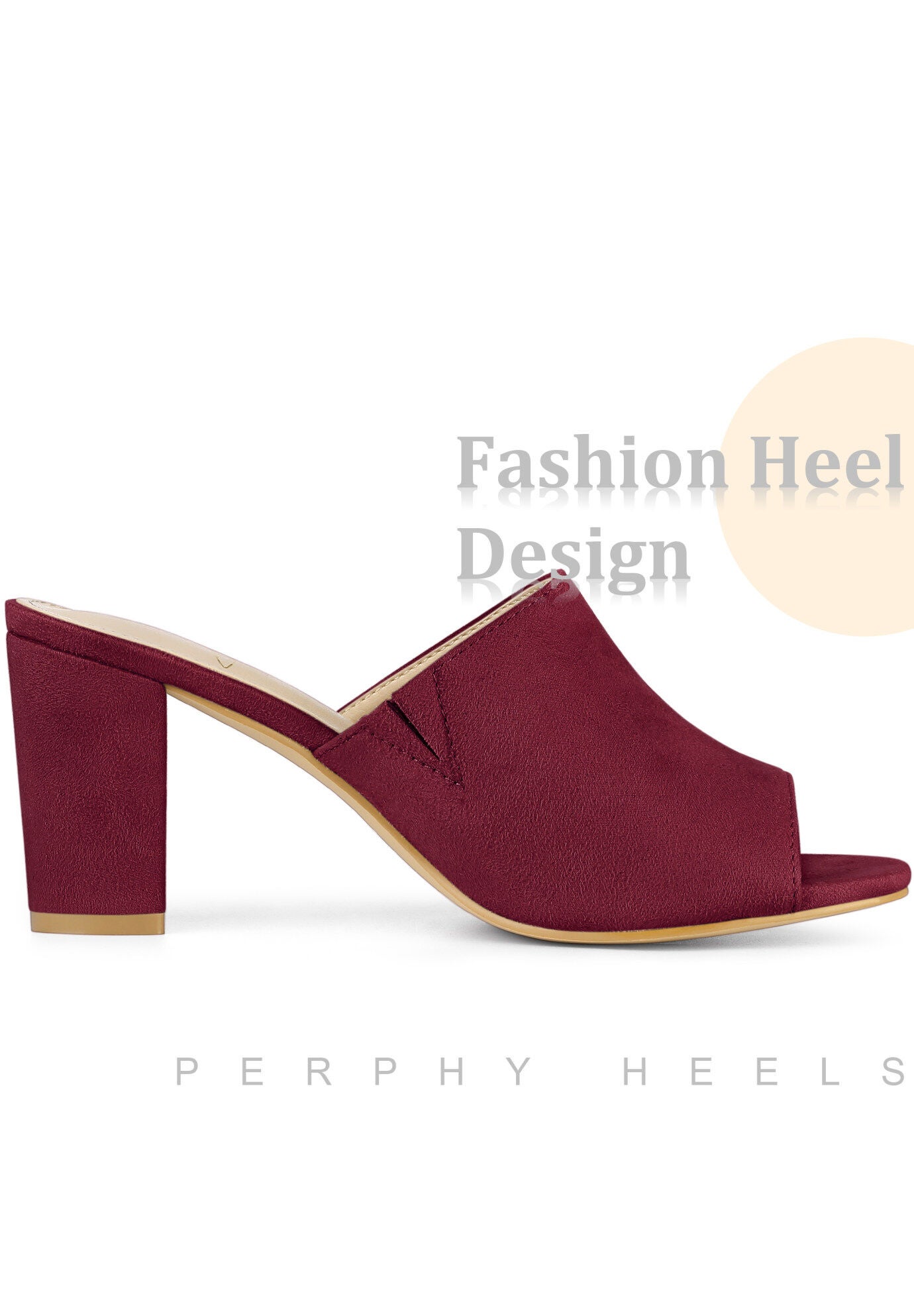 Slip On Chunky Heels Mules Slide Sandals, Burgundy / Burgundy, alternate image number 1