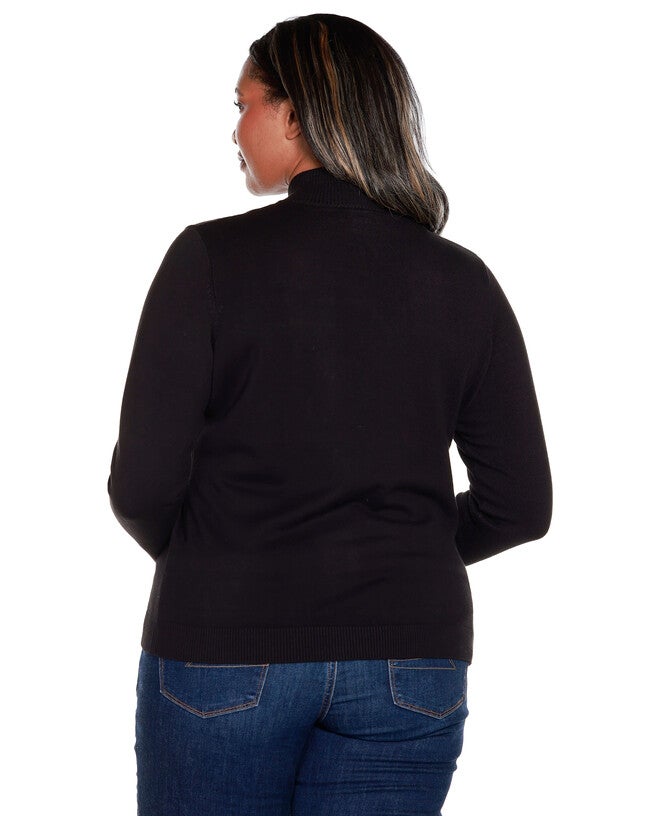 RHINESTONE-ZIP EMBELLISHED CARDIGAN SWEATER, Black / Black, alternate image number 1