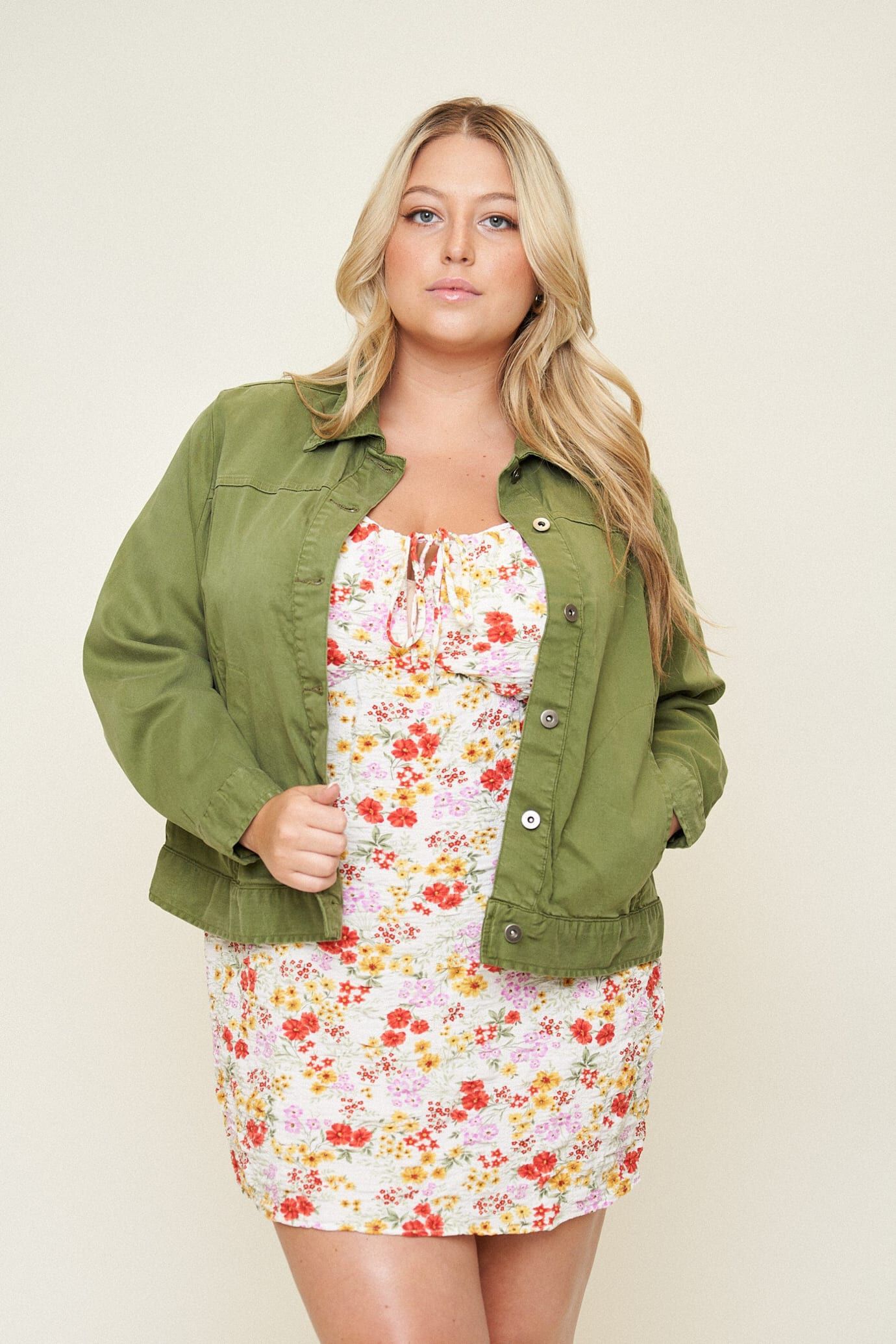 Leah Cotton Tencel Jacket, Olive / Olive Green, alternate image number 1