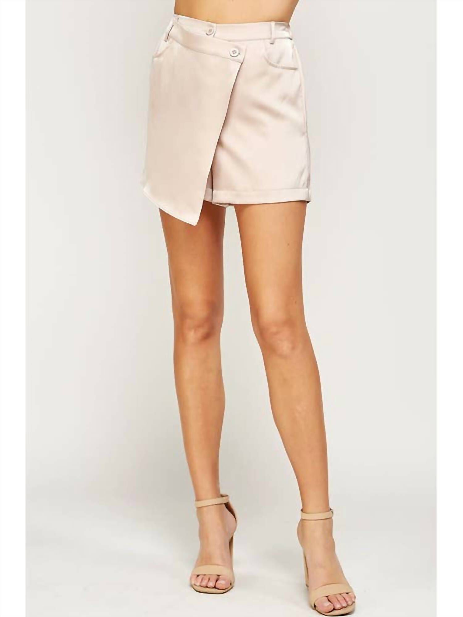 Satin Wrap Skort In Taupe, , alternate image number 3