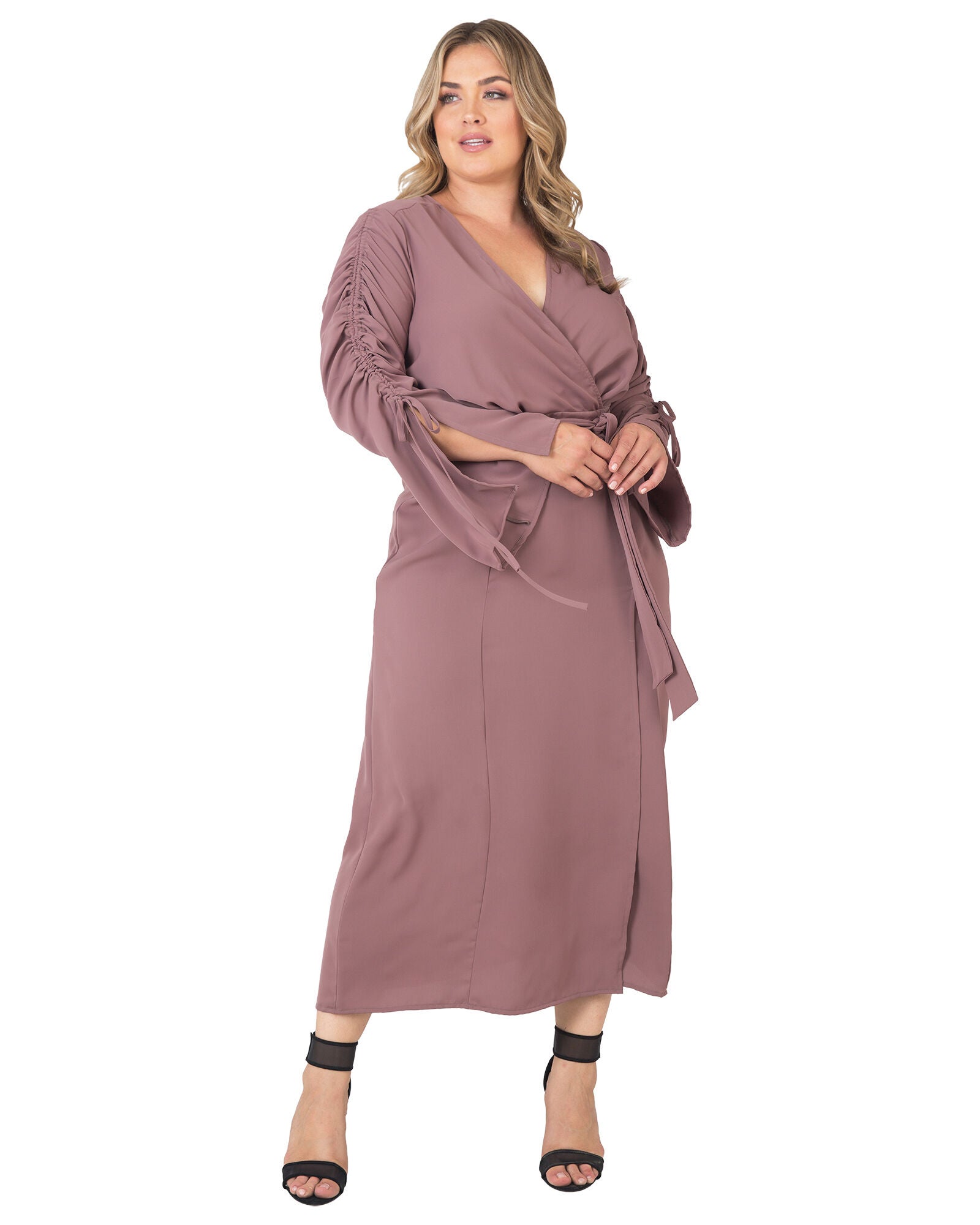 Standards & Practices Long Sleeve Maxi Wrap Dress, RASPBERRY / Mauve, alternate image number 4