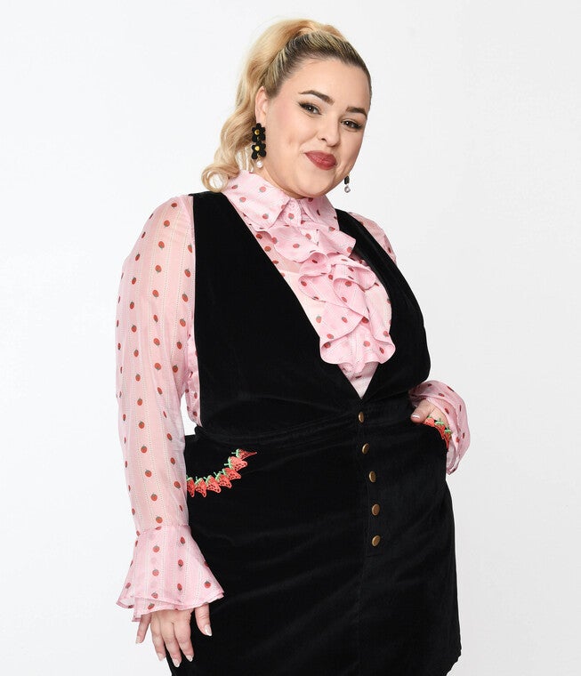 Smak Parlour Curve Pink & Strawberries Stripe Ruffle Blouse, PinkStrawberries Stripes / Pink, alternate image number null