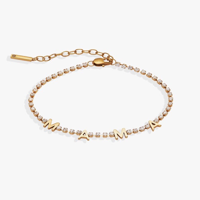 'Mama' Crystal Tennis Bracelet, Gold / Gold, hi-res image number 0