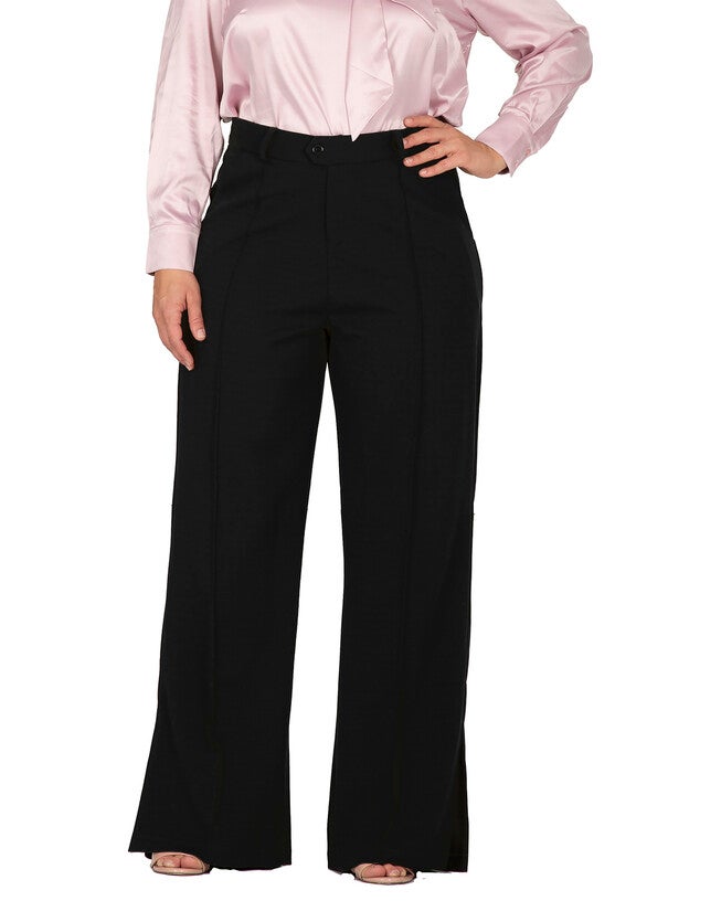 Kai Women's Flared High Waist Trouser Plus Size Pants, Black / Black, hi-res image number 0