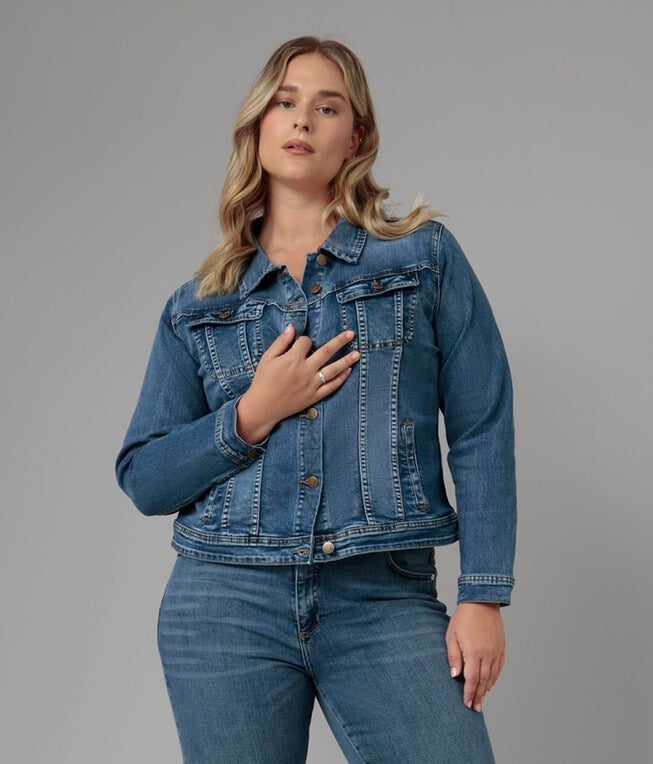 Women's Medium Wash Classic Denim Jacket, Rugged Classic Blue / Medium Wash, hi-res image number 0