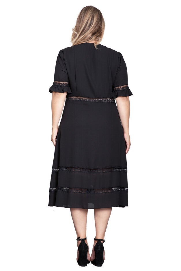 Lace Detailing Trim Dress, Black / Black, alternate image number 1