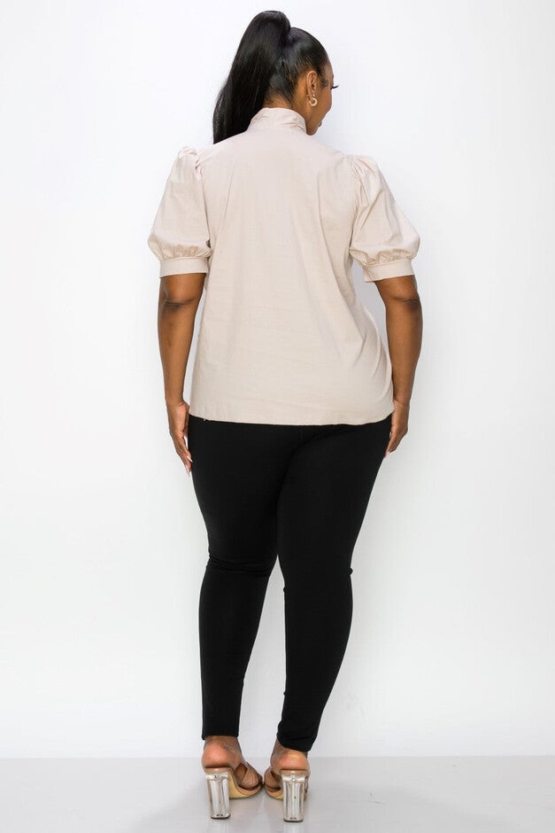 ASHLYN TIE NECK BLOUSE, Taupe / Taupe, alternate image number 1