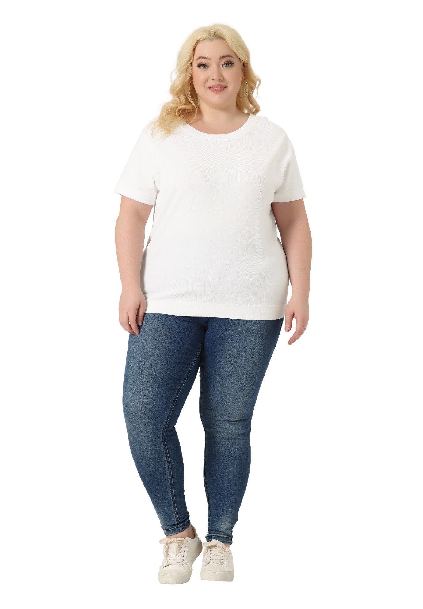 Short Sleeves Pullover Sweater Top, White / White, hi-res image number 0