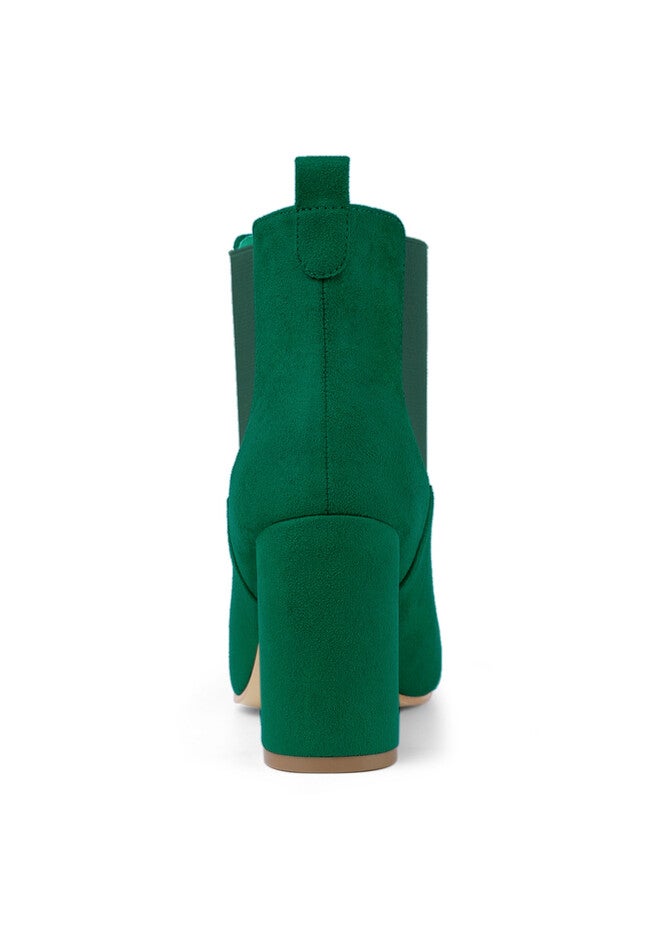 ROUND TOE CHUNKY HEEL CHELSEA ANKLE BOOTS, Emerald Green / Forest Green, alternate image number 2