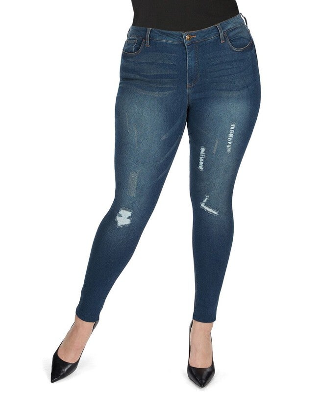 Distressed Bamboo Blend Denim Jeggings, Dark Wash / Dark Wash, alternate image number null
