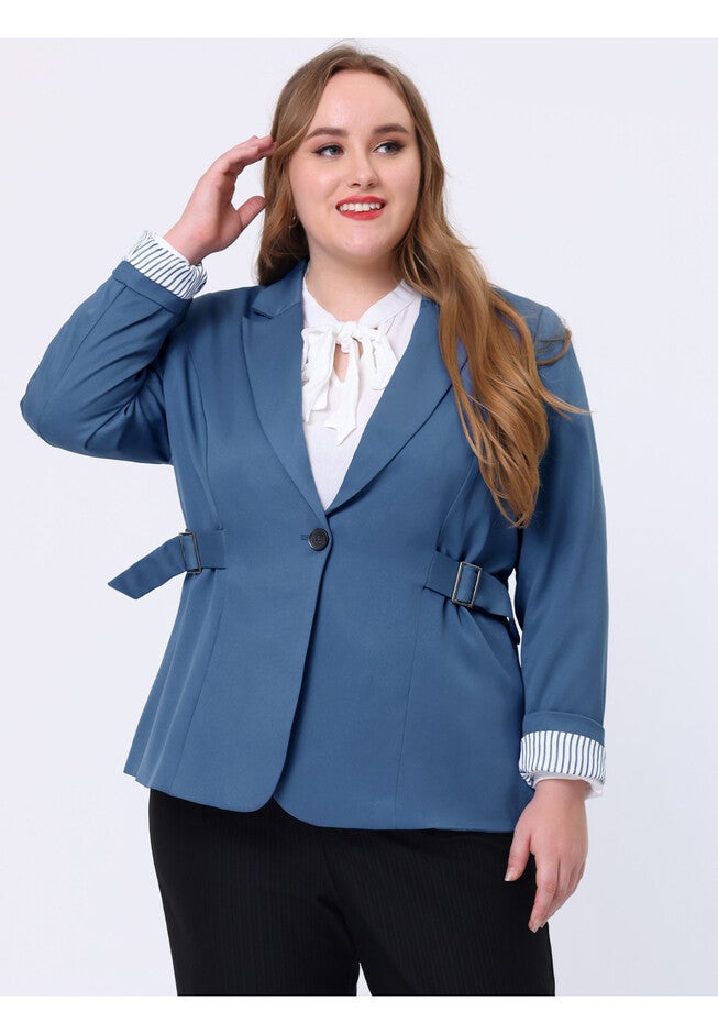 CONTRAST STRIPE CUFF NOTCHED LAPEL BLAZER, Gray Blue / Dusty Blue, alternate image number 1