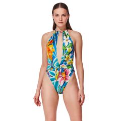 Tropicana Neck Halter Cut Out One Piece