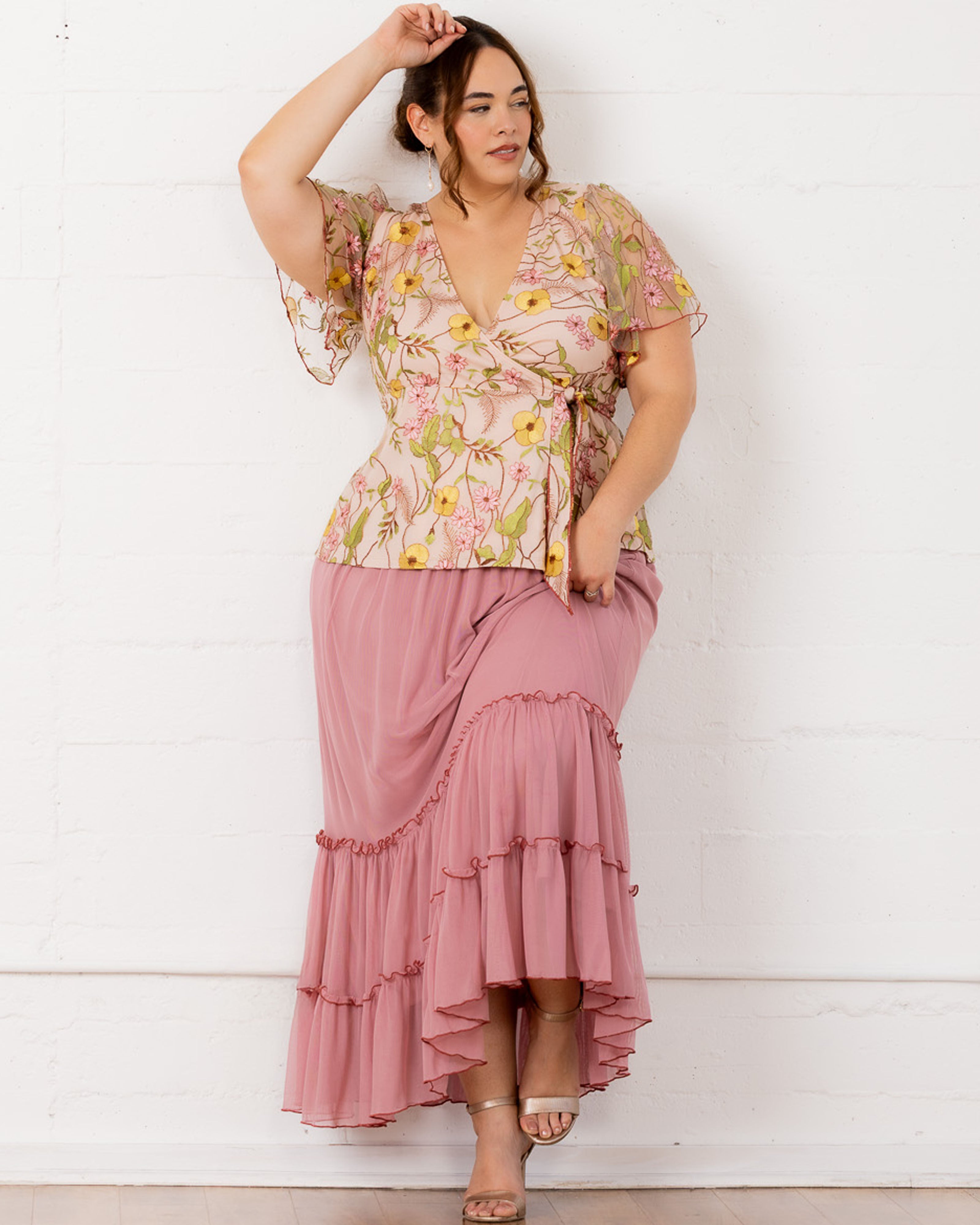 Rosalie Embroidered Wrap Top, DAWN GARDEN / Pink, alternate image number 4