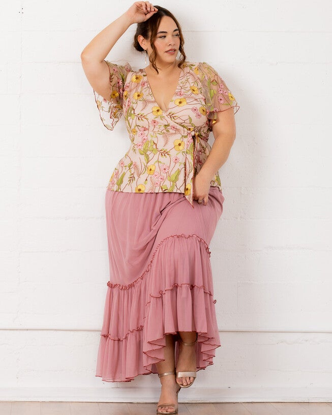 Rosalie Embroidered Wrap Top, DAWN GARDEN / Pink, alternate image number 4