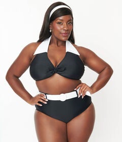 Unique Vintage Black & White Halter Swim Top