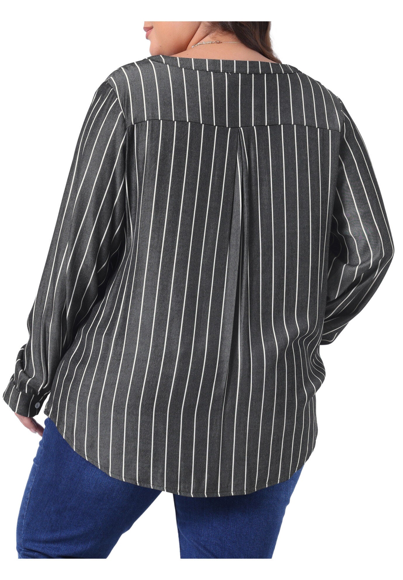 Long Sleeve Button Down Shirt Top, Black / Black, alternate image number 3