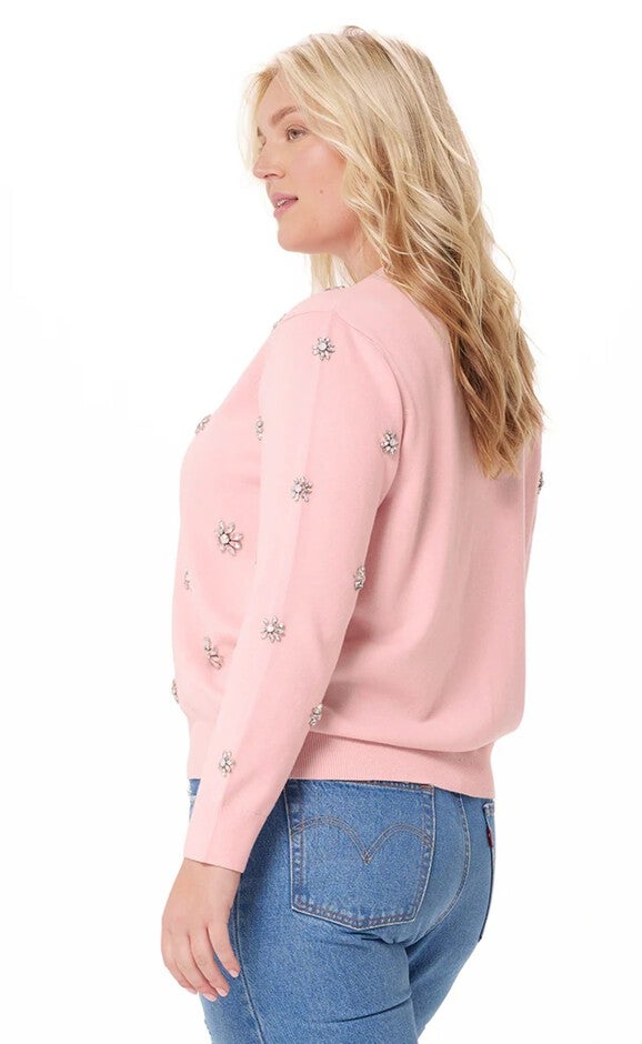 Cotton Cashmere Gem Cardigan, Pink Pearl / Pink, alternate image number 1