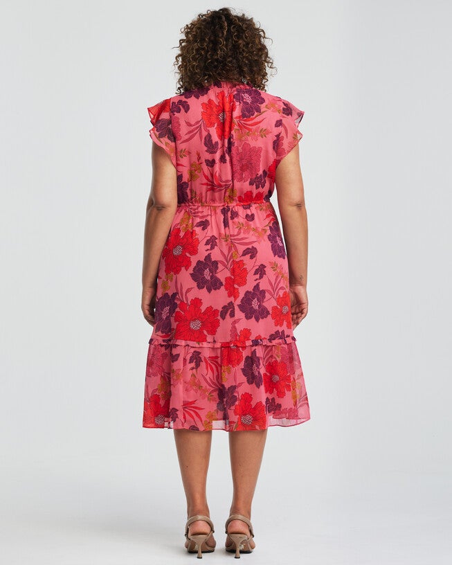 Delta Pink Floral Midi Frill Dress, , alternate image number 8