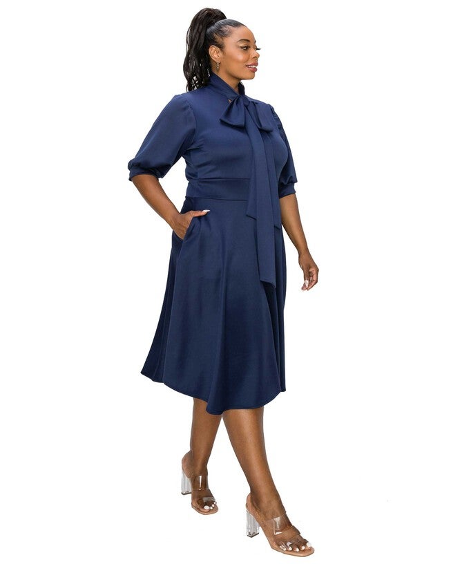Carina Donna Flare Dress w/ Pockets, Navy / Navy, alternate image number 1