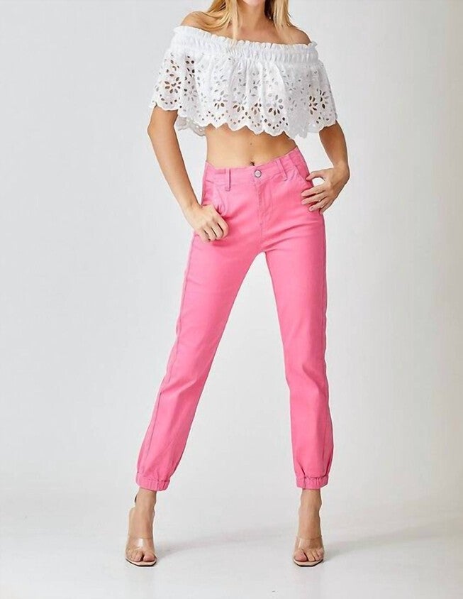 HIGH RISE JOGGER JEANS IN PINK, , alternate image number null