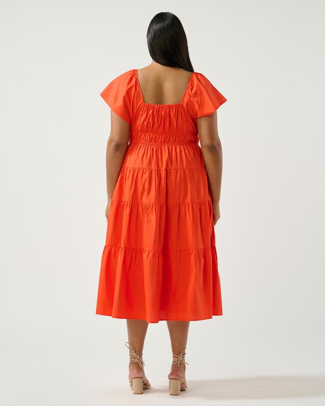 Ana Midi Dress, Tangerine / Orange, alternate image number 3