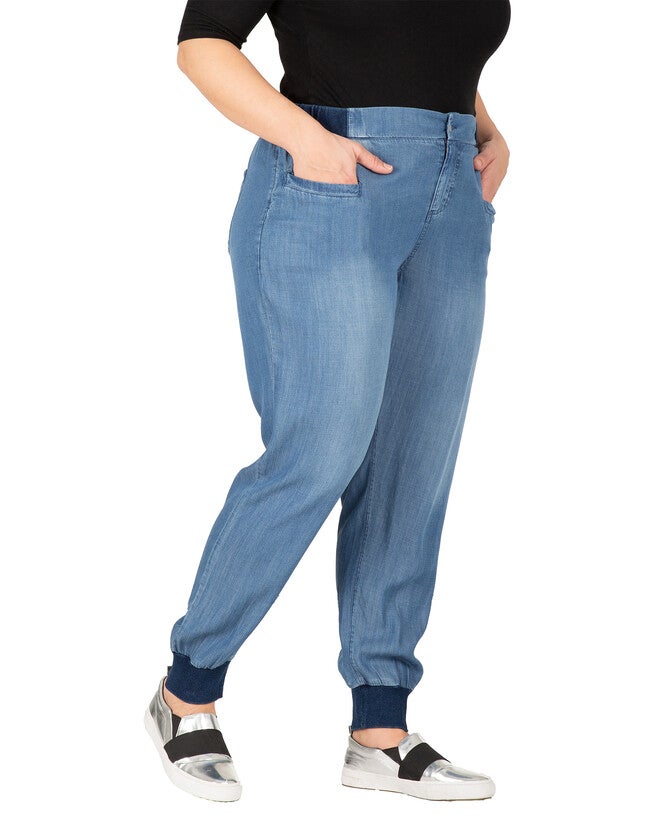 Plus Size Marcie Rib Bottom Indigo Button Front Jogger Pants, , alternate image number 7