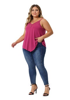 V-NECK LACE FRONT SPAGHETTI STRAP SLEEVELESS CAMI TANK TOP
