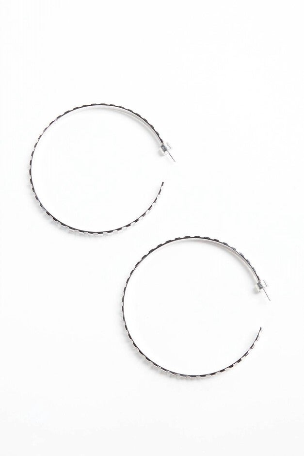 RECTANGLE STEP PATTERN HOOPS IN SILVER, Silver / Silver, hi-res image number null