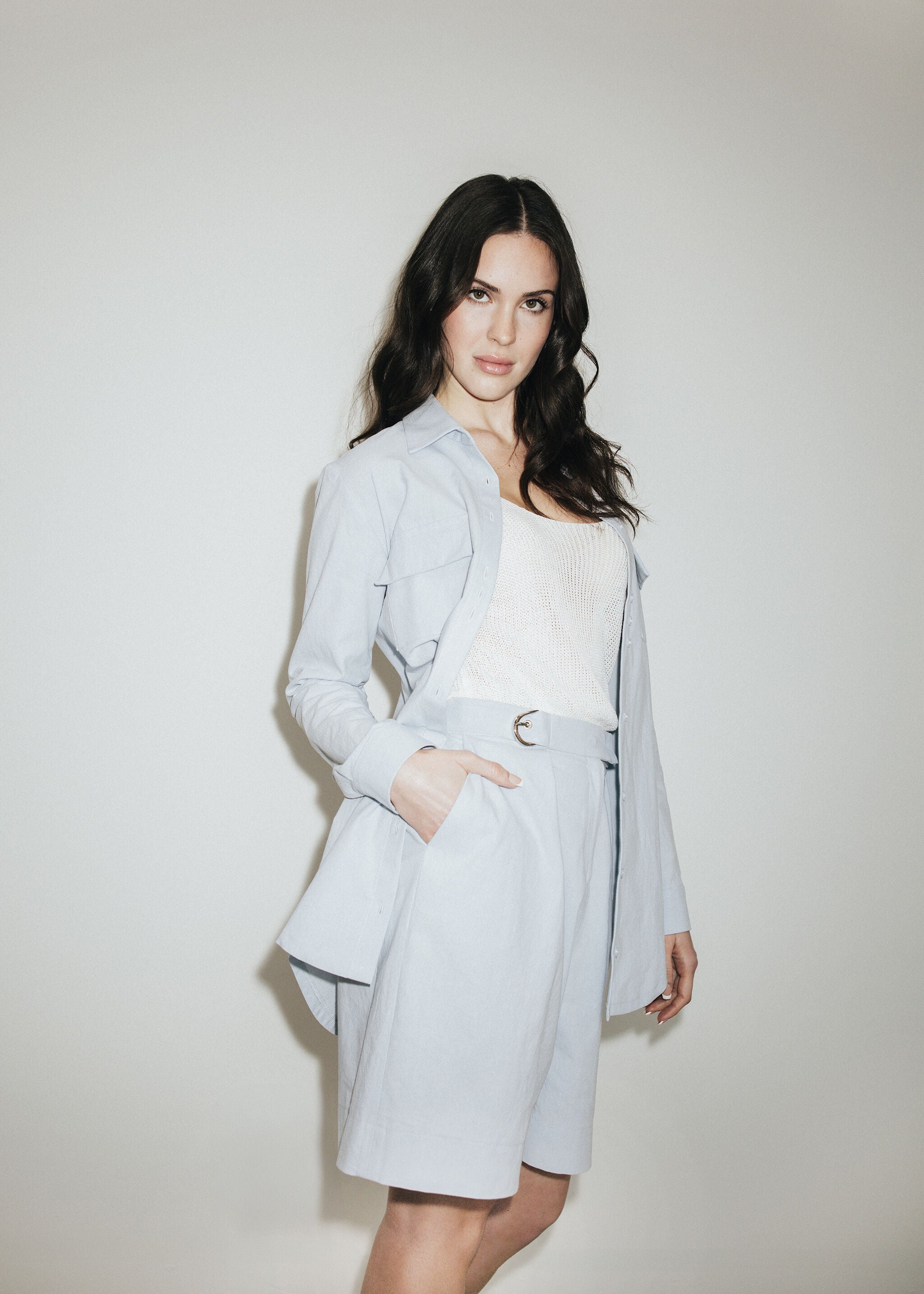 Belted Boyfriend Blouse, blue / Light Blue, alternate image number 3